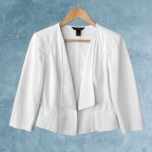 WHITE HOUSE BLACK MARKET White Ponte Drape Collarless Blazer Jacket Size 12 Crop